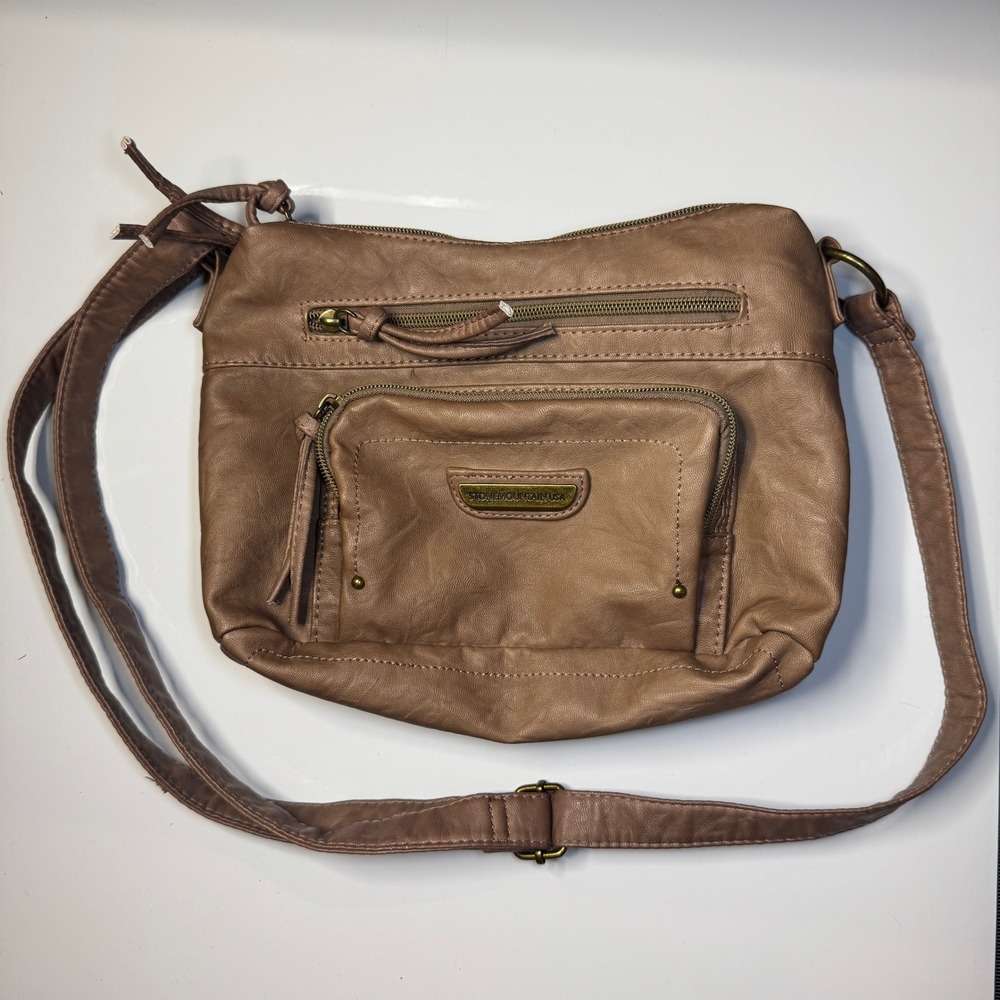 STONE MOUNTAIN USA Taupe Faux Leather Crossbody Bag Shoulder Bag Medium 11" x 8"